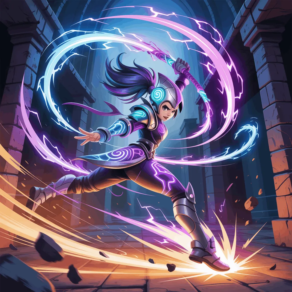 Mina Null’s Brawl efsanevi brawler, üçlü kamçı saldırısı ile dar alanlarda rakiplere hasar verirken, Hypercharge enerjisiyle aksiyon dolu sahne.