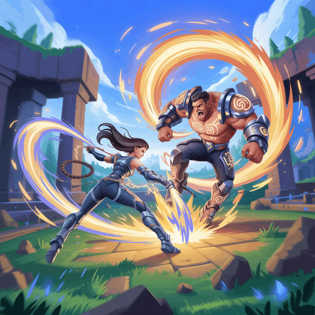 Mina ve Ziggy Null’s Brawl’da efsanevi brawlerlar olarak savaş alanında; Mina üçlü kamçı ile dar alanlarda hasar verirken, Ziggy büyük girdap ile açık alanları kontrol ediyor.