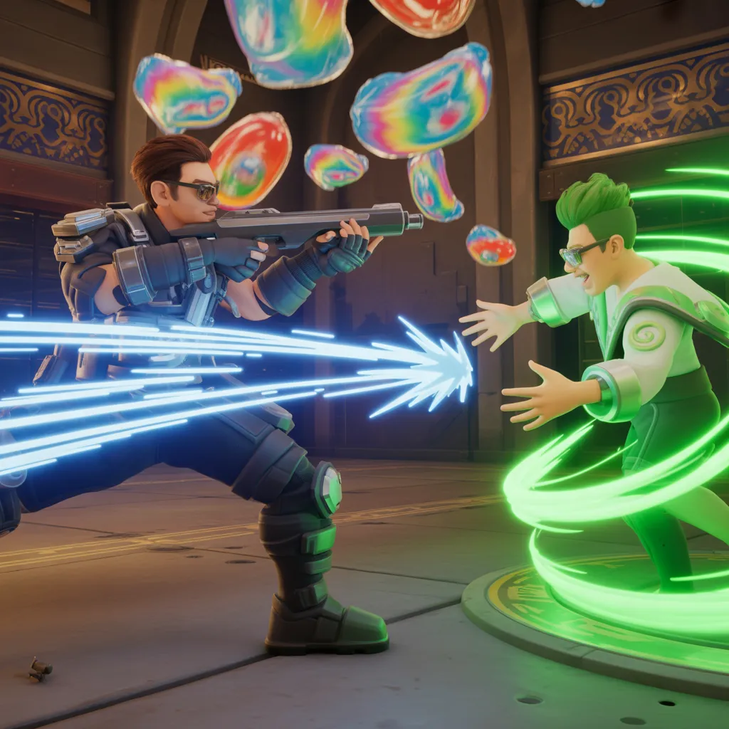 pierce-glowbert-takim-savasi-nullsbrawl.png Alt Metin: Nulls Brawl v65.165 arenasında Pierce ve Glowbert birlikte takım savaşı yapıyor, Pierce saldırıyor, Glowbert iyileştiriyor ve kaos drop ödülleri etrafa saçılıyor 4